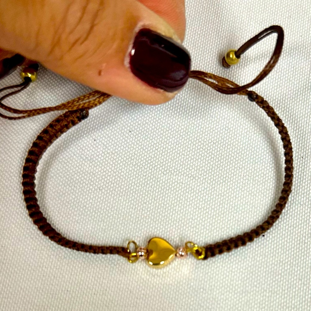 Brown Macrame Gold Plated Heart Bracelet
